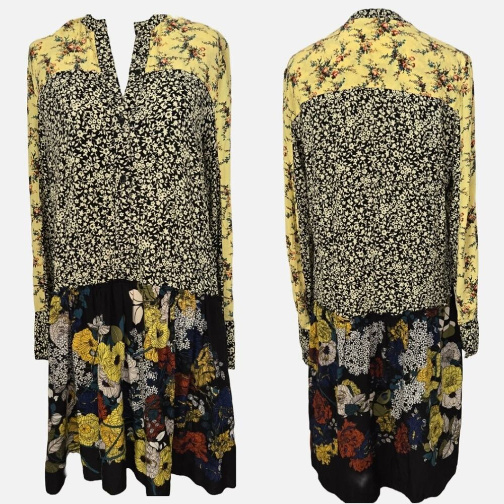 Sandro Paris Patchwork Silk Floral Mini Dress Size 1 S - Boho French Girl - Picture 4 of 14